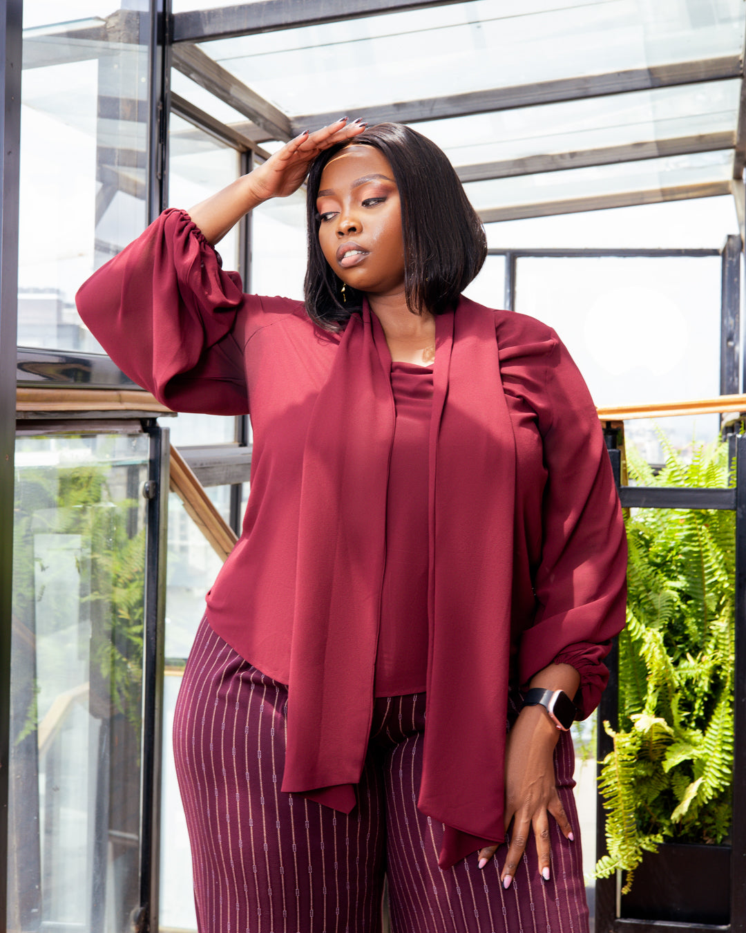 Aela Chiffon Top- Burgundy