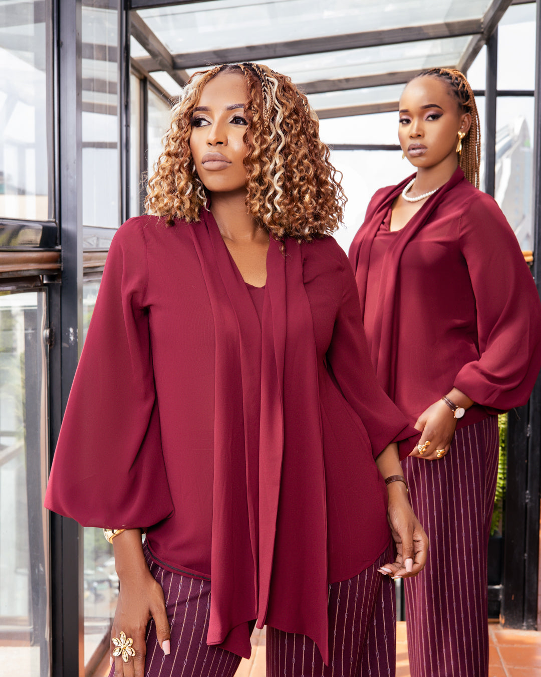 Aela Chiffon Top- Burgundy